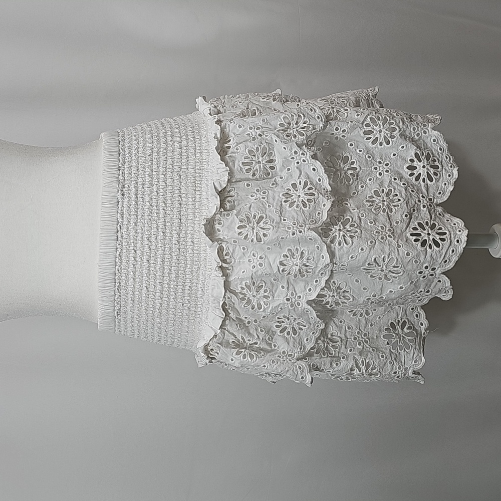 Michael Michael Kors Eyelet Cotton Lace Mini Skirt Smock White Tiered Ruffle XS - Picture 2 of 9